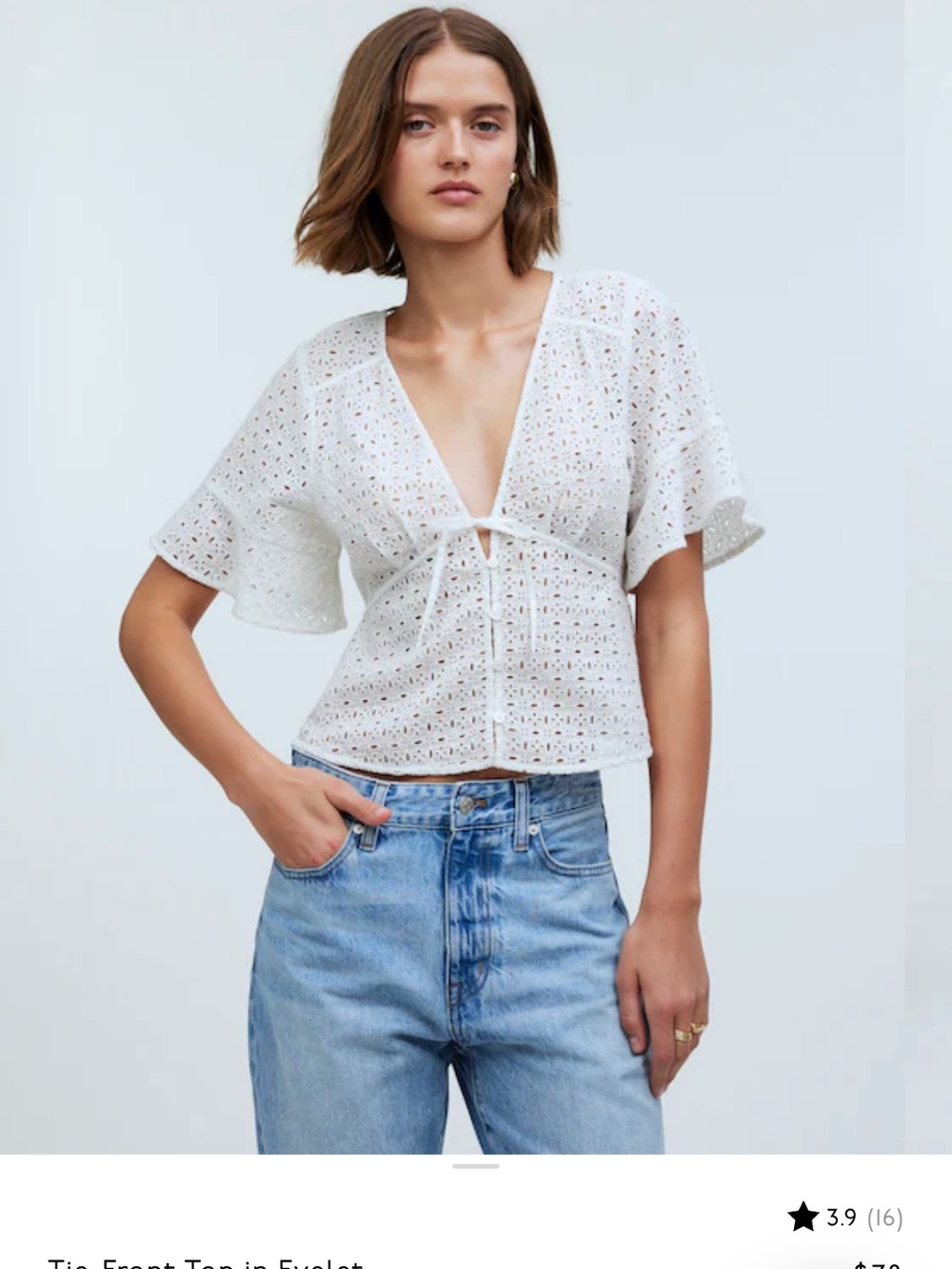 Madewell White Eyelet Tie-Front Blouse